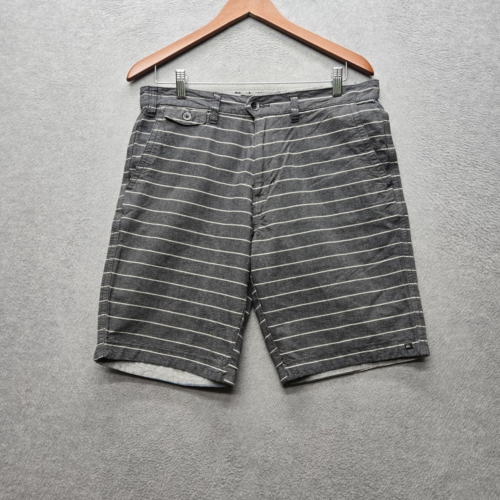 Quiksilver Men Shorts 33 Gray Striped Chino Mong Talk Fixed Waist Short Button